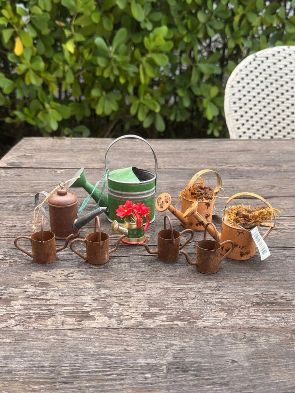 Vintage Set Mini Rustic Spring Fairy Garden Watering Can Christmas Ornaments